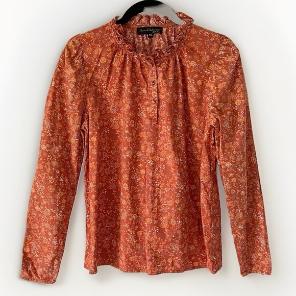 House of Harlow 1960 Josepha Floral Blouse Puff Long Sleeve Top Rust Size XS - Picture 14 of 14